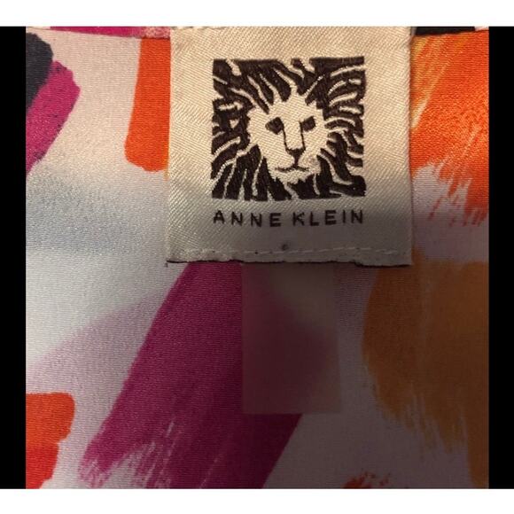 Anne Klein Novelty Print Mandarin Neck Blouse Medium Silver Buttons - Picture 13 of 14